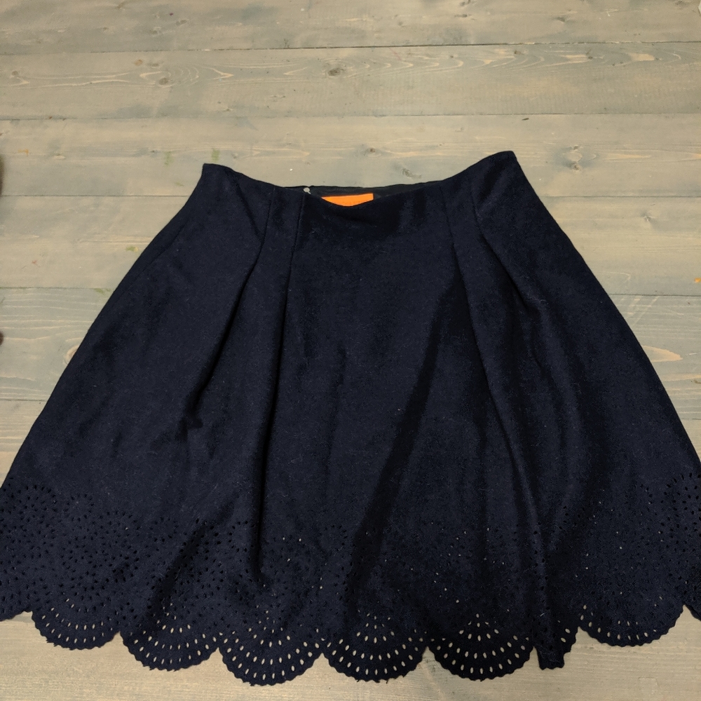 NWT Cynthia Steffe Wool Eyelet Skirt | Navy Blue | Scalloped Hem | Size 12 - Picture 6 of 8